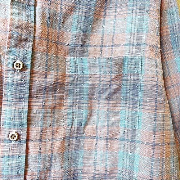 ROWM Men’s Long Sleeve Blue Peach Plaid Button Down Casual Preppy Classic Sz XL - Picture 6 of 9